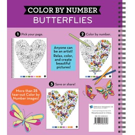 Brain Games - Color by Number: Butterflies - Stress-Free Adult Coloring Book with Tear-Out Pages Relaxing Activity for Paint by Number Lovers Gift for Women, Seniors & Teens