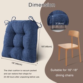 OVOV Indoor Chair Cushions for Dining Chairs Set of 4 18x18 Chair Cushion with Ties and Non-Slip Backing Tufted Thick Kitchen Chair Pads Made of Breathable Faux Linen Fabric (Blue)