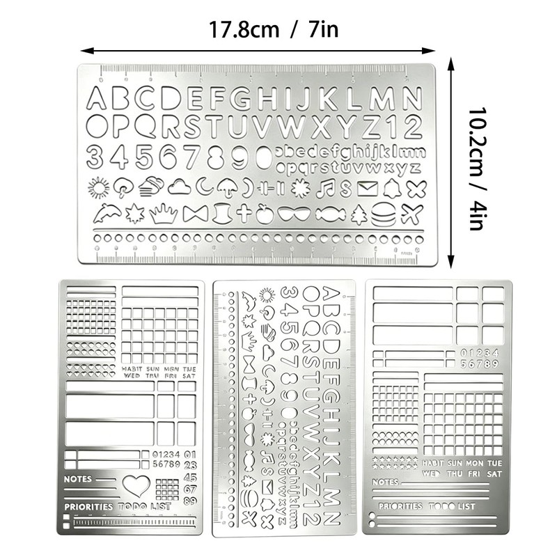 3 Pack Metal Journaling Stainless Steel Templates for Bullet Journal,
