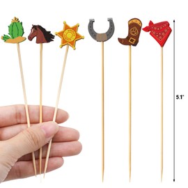Western Cowboy Cocktail Picks 120PCS Western Skewers Toothpicks for Appetizers Cowboy Cupcake Topper Wild West Food Picks Wild One Spring Irish Birthday Party Supplies