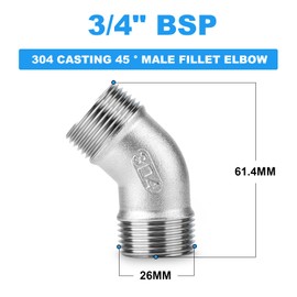 ERGAOBOY 2 Pieces 3/4 Inch BSP Male Thread to Male Thread 304 Stainless Steel 45 Degree Pipe Connector for Pipe Connections