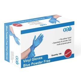 EDI Disposable Vinyl Gloves Medium, 100 pcs (Blue) - Powder-Free, Latex-Free