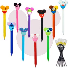 10pcs Mouse Head Character Ears Pens Set, Including 10 Pen Refill, Multi Color Pencil Nootbook Signature Office Desk Accessories for Students
