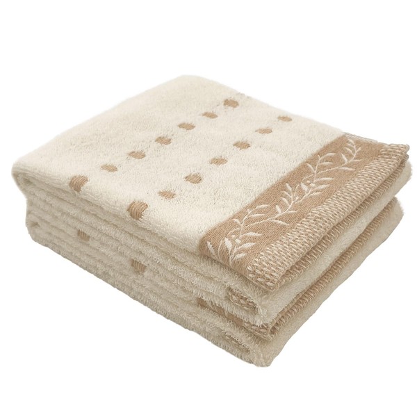 Simple Fresh Organic Cotton Face Towels, Set of 2, 13.4 x 31.5 inches (34 x 80 cm), Organic Dots, Water Absorbent, Medium Thick, Plain, Undyed, Unbleached, 100% Cotton