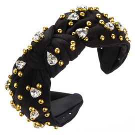 scicent Headbands Sparkly Glitter Beaded Hair Bands Non-Slip Crystal Diamond Hairband Wide Knotted Head Bands for Girls Solid Color Head Hoop Wedding Hair Accessories for Women - 25722