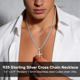 Eterjew S925 Sterling Silver Cross Necklace for Men Women 22 Inch