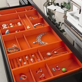 VEELIKE Self Adhesive Velvet Flock Backing Paper Liner Orange Felt Liner for Dresser Drawers Jewelry Box Lining 15.7''x118'' Soft Velvet Drawer Liner Adhesive Felt Fabric for Art Crafts DIY Projects