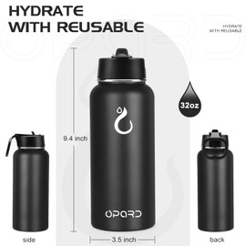 Opard Insulated Water Bottle 32 oz Stainless Steel Vacuum Double Walled Keeps Hot and Cold Sports Metal Water Bottle with Leak Proof BPA Free Straw Lid