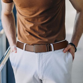 SKiporty Mens Belt,Ratchet Belts for Men Leather 1 3/8'' Adjustable for Dress Jeans A-Tan Brown 46" to 52" Waist Adjustable