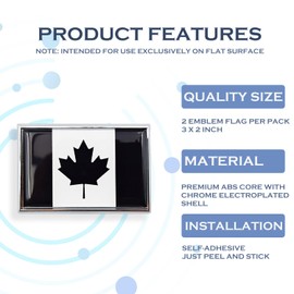 Perdecor Black Canada Flag Sticker Emblem Decal Canadian Car Chrome Flags, 2 Pack, 3 x 2 inches