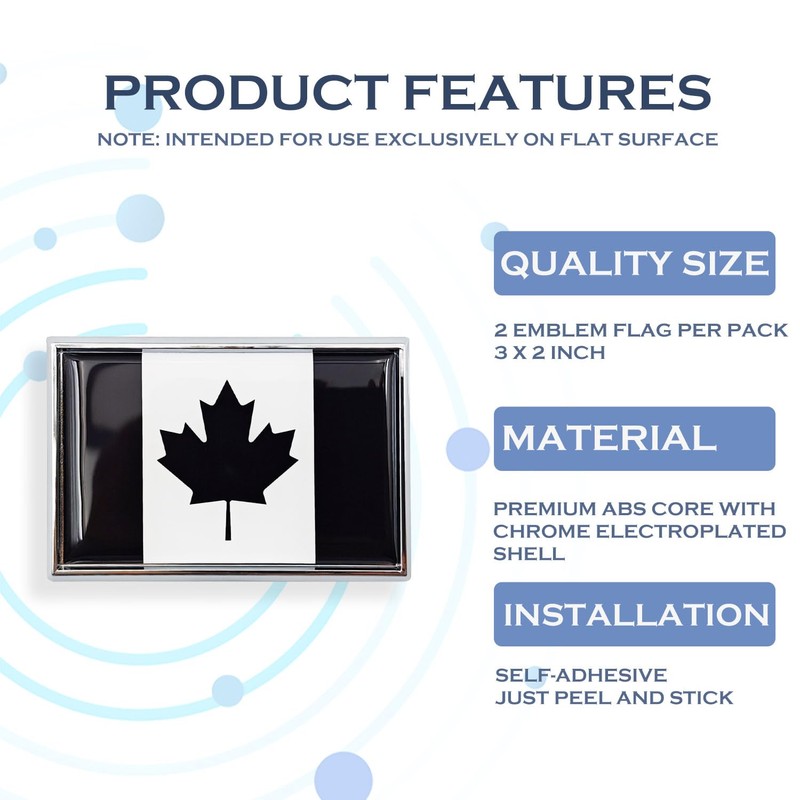 Perdecor Black Canada Flag Sticker Emblem Decal Canadian Car Chrome