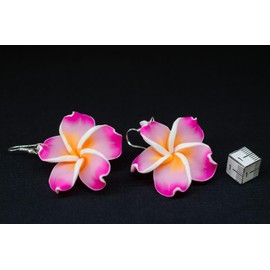 Miniblings Frangipani Earrings Flower Plumeria Surfing Pink Clay Handmade Fashion Jewellery I Earrings Silver Plated, Cotton
