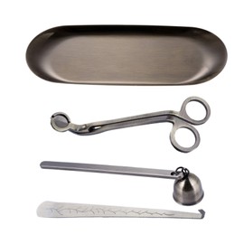 MUXSAM 4 in 1 Candle Accessory Set, Candle Wick Trimmer, Candle Snuffer, Wick Trimmer, Candle Wick Dipper, Storage Tray Plate, Candle Care Tools Gifts for Candle Lovers(Bronze)