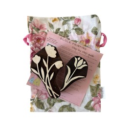 Wooden Block Printing Stamp, Floral Design, Handcrafted Tulip Pattern, Set of 2