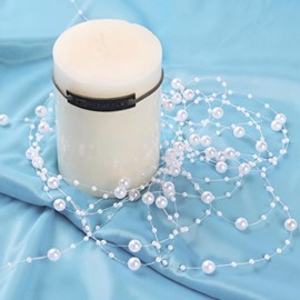 DomeStar 200FT White Pearls String, Artificial Pearl Strand Beaded Wire, for Home Decor, Garland Flowers, Party Supplies, DIY Crafts