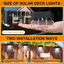 Geelin 32 Pcs Solar Deck Lights Outdoor, Waterproof LED Solar Step Fence Lights for Stairs, Step, Railing, Patio, Driveway, Garden, Pathway and Yard(Black Shell Cool White Light)