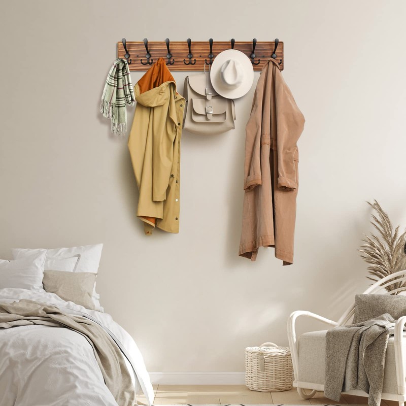 PHINGEER Coat Rack Wall Mount, Wooden Heavy Duty Coat Rack