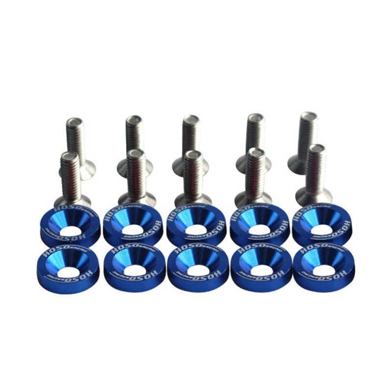 10 x Anodized Aluminum Washers M60 Steel Screws (Blue)