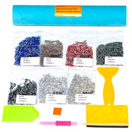 GLOCTO - Rebaño de diamantes de imitación para plantilla de diamantes de imitación con diamantes de imitación de flocado de 3 yardas y Mylar 7 colores de diamantes de imitación con cepillo para polvo