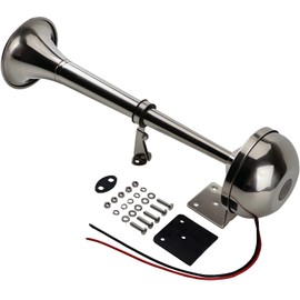 AOLIHAN Boat Marine Single Trumpet Horn 12V Electric Stainless Steel Horn for Boats Ship Sailboat Yacht Off-Road Vehicle Truck SUV RV Vans Touring Car (silver single tone)