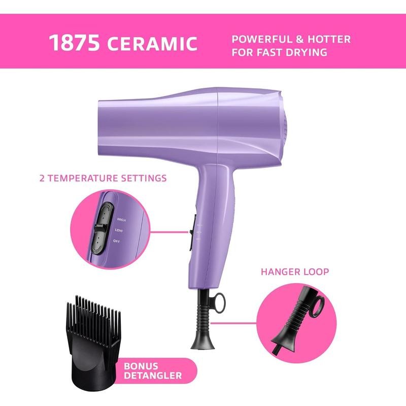 1875 Ceramic Hair Dryer, Powerful Fast Drying, Multi-Setting with Comb