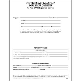 Employment Application for Non-DOT Regulated Drivers, 8.5 x 11, Single-Ply, 25-Pack