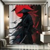 Black Red Samurai Shower Curtain 60Wx71L, Japanese Man Shower Curtains