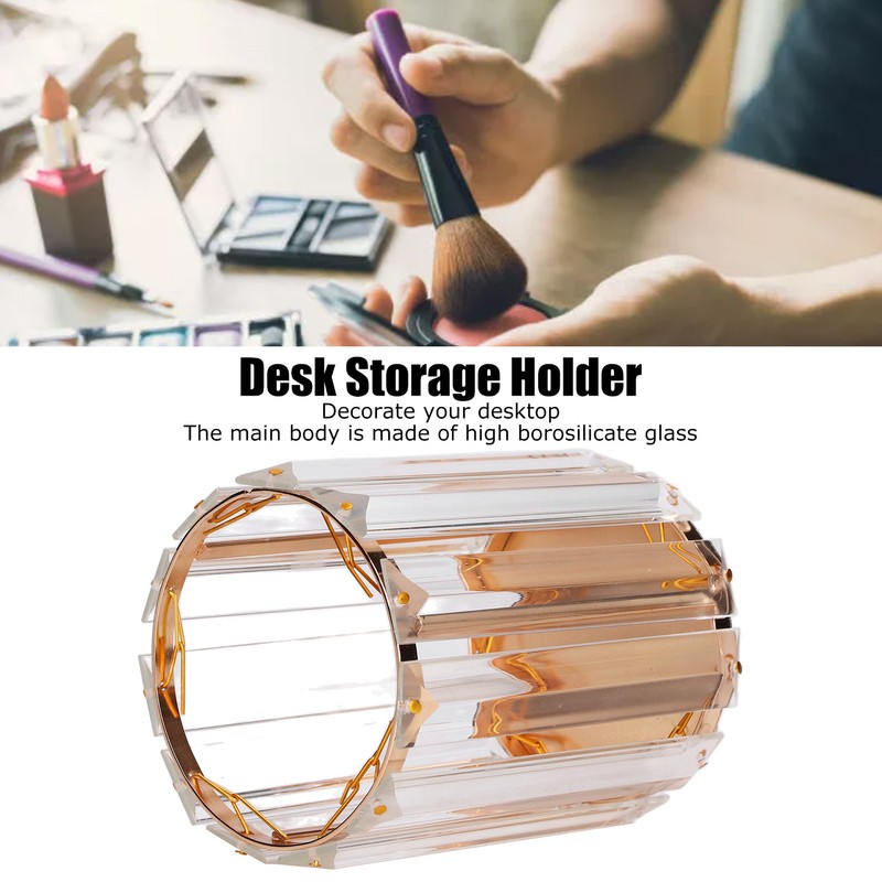 Cosmetic Brush Holder Transparent Glass Round Decorative Desktop Pen Storage