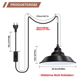 Pendant Light Kit with Switch Vintage Pendant Lamp with 450 cm Cable Pendant Lamp with Plug E27 Pendant Lamp Kit Modern Industrial Black Metal Pendant Light Cable (White Lamp Holder with Lampshade