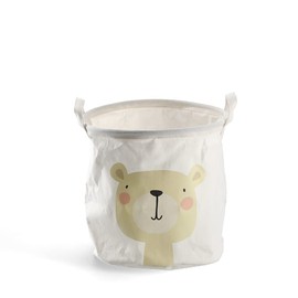 Zeller 14244 Storage Basket "Bear" Canvas, White, Diameter 30 x 30 cm