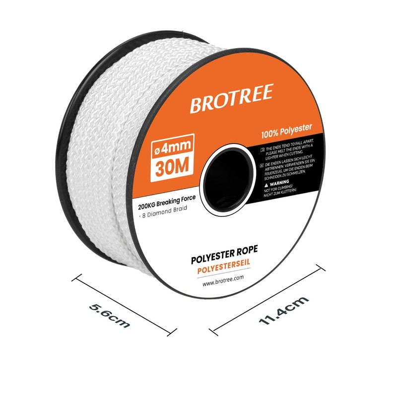 Brotree Polyester Rope 4mm x 30m White - Diamond Braided