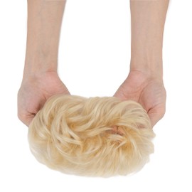 SEGOHAIR Messy Bun Hairpiece Human Hair Scrunchies Hairpieces for Women Hair Bun Wavy Curly Extensions Ponytail Updos #60 Platinum Blonde