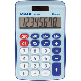 MAUL Taschenrechner MJ 450 | Taschenrechner klein mit 8 Stellen Display | Standardfunktionen für Büro, Zuhause, Schule | Solar Taschenrechner mit Batterienutzung bei Dunkelheit | Blau
