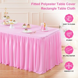 Wish Care 4 Pack Pink Rectangle Table Clothes for 6 Foot Tables, Polyester Fitted Tablecloths 6ft Stretch Table Cover for Wedding, Birthday, Parties, Trade Show, Craft Show