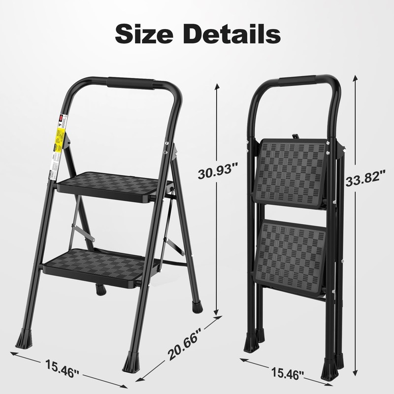 HBTower 2 Step Ladder, Step Stool for Adults,2 Step Ladder