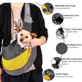 Pet Dog Sling Carrier, Breathable Mesh Hand Free Adjustable Travel Safe Puppy Sling Bag Carrier Dog Satchel Carrier for Dogs Cats Rabbit Small Animals (Black, Adjustable Buckle for Under 5 lbs)