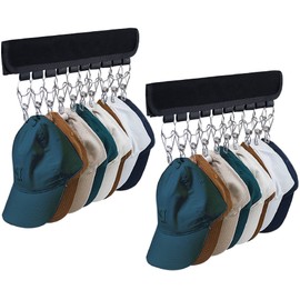 Hat Rack for Baseball Caps Hat Organizer Holder for Hanger & Room Closet Display, 2Pack 10 Hat Storage Clips for Hang Ball Caps Beanie, for Men Gift, Not Including Hangers & Hats (2PC Black)