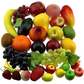 Gresorth 30 Fruits Decorative Realistic Artificial Fruit Decoration Fake Lemon Banana Apple Grape Peach Pear Mango Strawberry Orange …