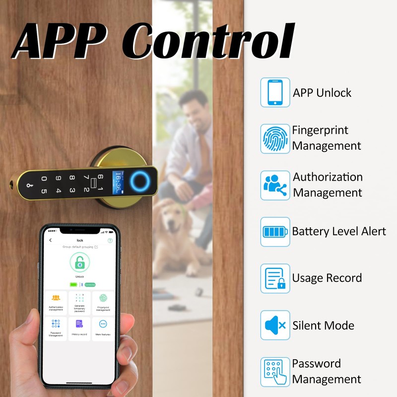 Fingerprint Keyless Entry Bedroom Door Lock with Code RFID Card