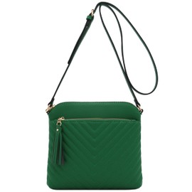 FashionPuzzle Chevron Quilted Medium Crossbody Bag with Tassel Accent (Kelly Green)