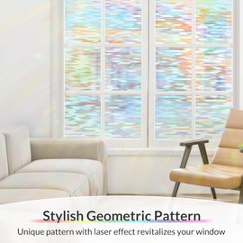 rabbitgoo Window Privacy Film with Installation Tools, Rainbow Window Film Stained Glass, Decorative Glass Clings for Home Decor, Static Cling Covering Sun Blocking, 17.5" x 78.7"
