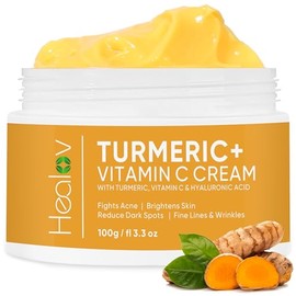 Healov Crema de cúrcuma para aclarar la piel - Loción de cúrcuma para la piel totalmente natural para rostro y cuerpo - La cúrcuma limpia la piel, combate el acné, unifica el tono, las marcas, el da