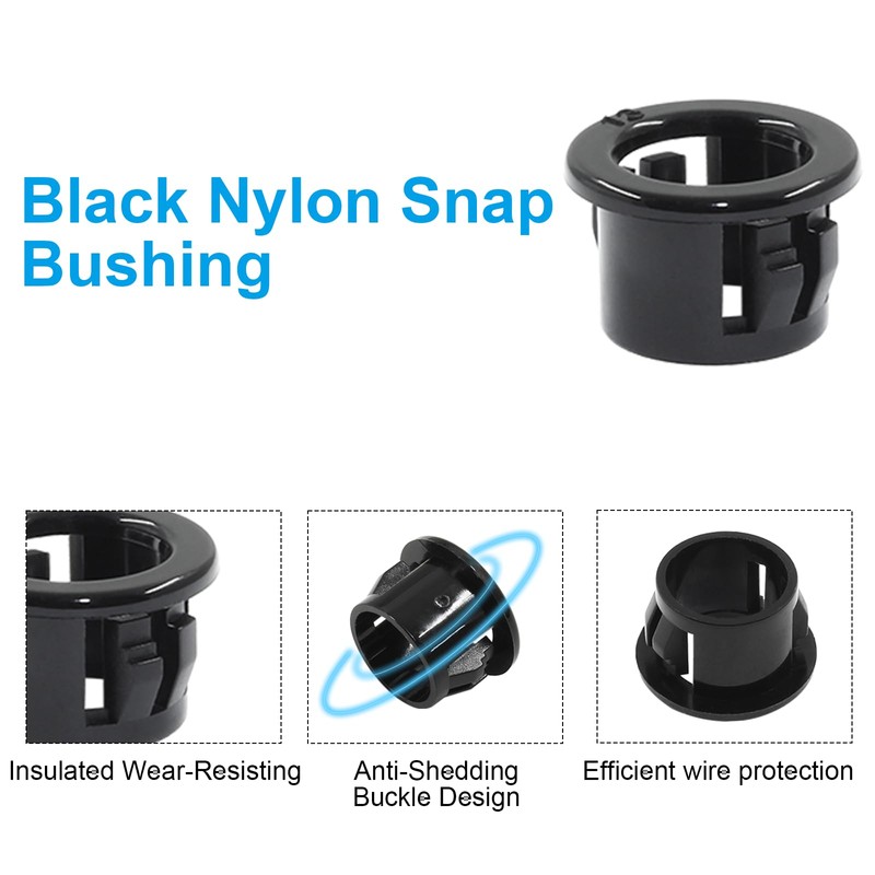 Zorveiio 50 Pcs Black Cable Snap Bushing,3/8" Snap Bushing Grommet