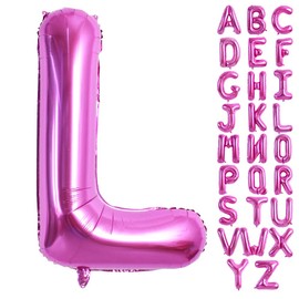 TONIFUL 40 Inch Large Rose Red Letter L Balloons Giant Hot Pink Alphabet Letter Balloons,Foil Mylar Big Balloons for Birthday Party Anniversary Supplies Decorations