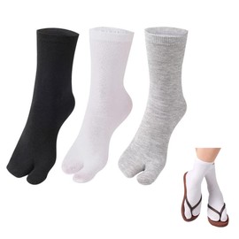 [WinsGreat] 足袋 ソックス 3足組 靴下 2本指 指ソックス 綿 無地 抗菌防臭 吸汗速乾 通気 メンズ レディース フリーサイズ 下駄 草履 職人 サンダル(黒 白 グレー)