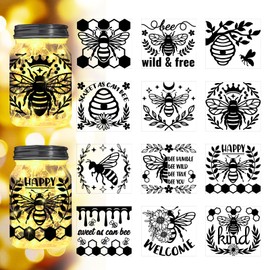 Peacoblue Bees and Plant Silhouette Cutouts for Jars Mason Can Lantern Glass Decor(No Stickers), 12Pcs Amazing Silhouette Lantern DIY Craft Kit Jar Decals Art Home Garden