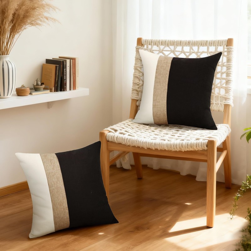 QoBexim Farmhouse Pillow Covers 18x18 Inch Set of 2, Black