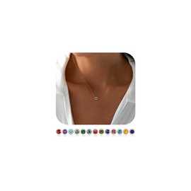 TINGN Women's Gold Birthstone Necklace, 18 K Gold-Plated 12 Months Birthstone Necklace, Fashion, Round Cut Birthstone Jewellery, Birthday Gifts for Girls, Women, Mother, Gold