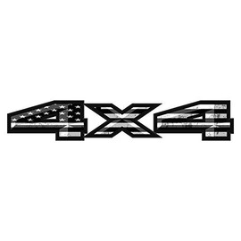 2 x Black & White Gloss 4x4 Distressesed American Flag Truck Decal Fits: Ford Truck