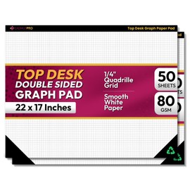 CADMUSPRO Top Desk Graph Paper Pad 22x17 Inch, 50 Sheets, Double-Sided, 80 GSM Large Quadrille Grid Paper for Drafting, Design, Art & Illustration, Architecture and Academic Use - 2 Packs